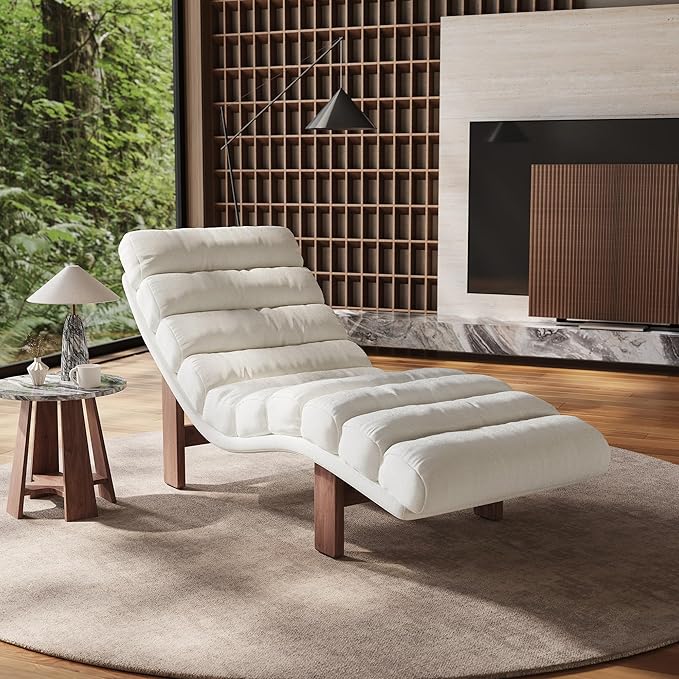 Modern Chaise Lounge Chair with Wooden Legs, Armless, Comfortable Upholstered Seat – Perfect for Living Room, Bedroom, or Office