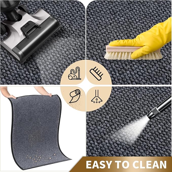 Yimobra Doormat Outdoor Indoor Entrance 36 x 24, All-Season All-Weather Front Door Mat, 100% Waterproof Welcome Matt for Floor Garage Outside Entry, Stain and Fade Resistant,Gray White