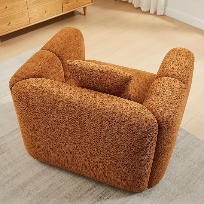 VANOMi 42" Accent Chair for Living Room Modern Upholstered Boucle Chair with Pillow Comfortable Mid Century Single Sofa Lounge Chair (Curry)
