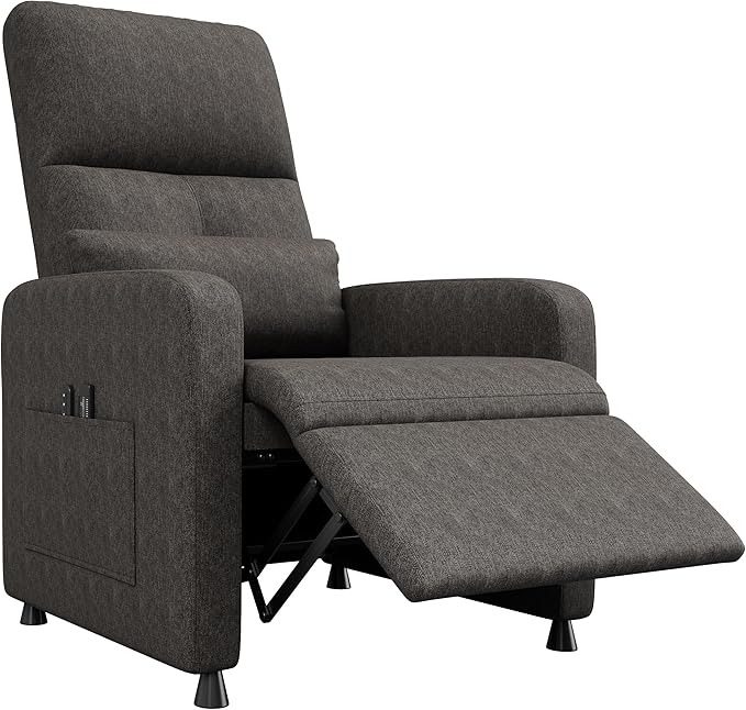 GarveeHome Power Recliner Chair, Adjustable Electric Recliner Ergonomic Overstuffed Single Sofa, Tall Back, Padded Seat, 2 Side Pockets and USB Port, Home Theater Seating for Living Room