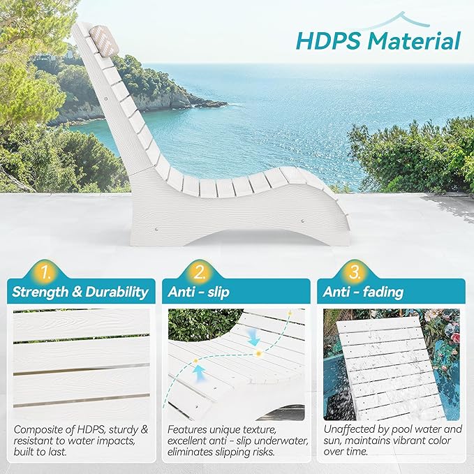 Homenjoy HDPS Pool Lounge Chairs Set of 2, Use in Pools Lounge Chairs up to 10-Inches of Water, Chaise Chairs with Headrest, Lounge Chair Outdoor, Fade-Resistant Pool Lounger for Deck
