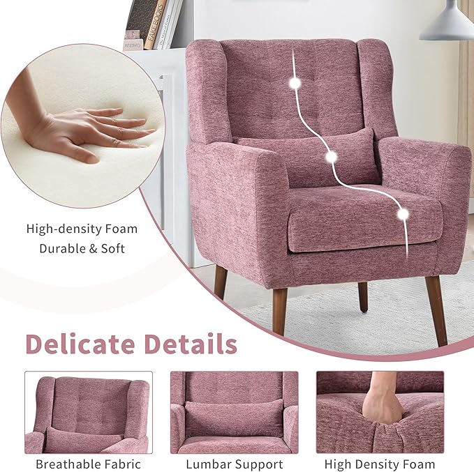 CHSICFOR Modern Accent Chair, Upholstered Arm Chair with Waist Pillow, Single Sofa Chair for Living Room Bedroom Small Spaces (Purple)