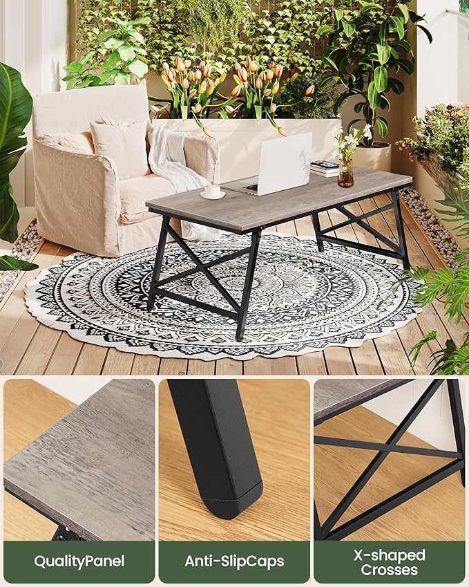 CHOEZON 41.3" Folding Coffee Table with Safety Buckles, Low Coffee Table, Portable Floor Table, for Sitting on The Floor, for Living Room, Bedroom, Balcony, Caravan, Greige and Black TKF01BG
