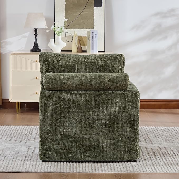 KEIKI 60" Chaise Lounge Chair Indoor, Modern Deep Seat Sofa Bed, Corduroy Couch with Cushions, Single Sleeper Chair for Living Room, Bedroom, Apartments, Green (Left Side)