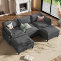 Apicizon 108" Cloud Couch Sectional, 3-Seat Deep Cloud Sofa with Ottoman, Modern U Shape Sectional Sofa Corduroy for Living Room, Apartment, Office, Grey