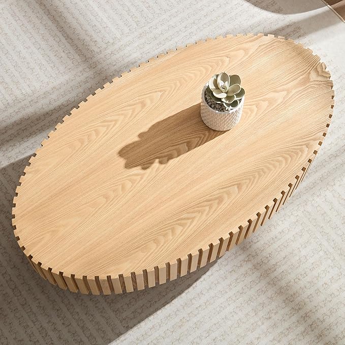 KEVINSPACE Coffee Table Oval 43.7" Wood Coffee Table for Living Room Farmhouse CoffeeTable Mid-Century CoffeeTable Modern Sofa SideTable Home Furniture Small Space Office Apartment Wood
