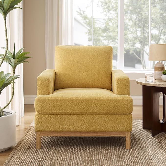 VANOMi Oversized Accent Chair, Mid Century Modern Upholstered Armchair for Living Room, Comfy Chair for Bedroom Reading Chair, Single Sofa for Small Space with Rubberwood Base