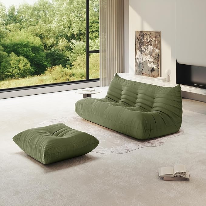Bean Bag Chair for Adults, Fireside Chair Lazy Floor Sofa, Modern Corduroy Fabric Caterpillar Sofa Couch, Armless Foam Lounger Tatami Recliner Bean Bag Couch for Living Room Bedroom Dorm Office