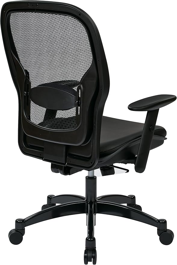 Space Seating 24 Series Professional Breathable Mesh Back Manager's Adjustable Office Chair with Bonded Leather Seat, Black