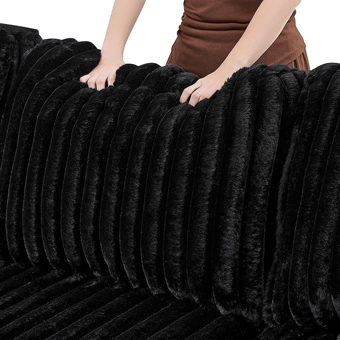 Olodumare 122'' Oversized Sleeper Sectional Sofa with Pull Out Bed for Living Room, U-Shaped Convertible Couch with Double Chaise Storage for Small Space, Plush Comfy Corduroy Fabric, Polar Black