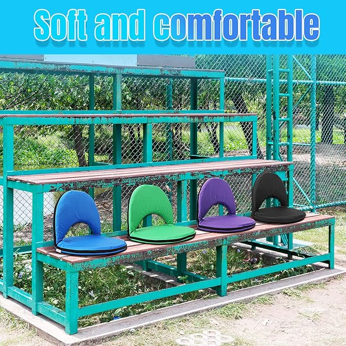 Maitys Stadium Seats for Bleachers with Back Support and Cushion Pad Folding Bleacher Seat with Backrest Wide Padded Elementary School Classroom Floor Chairs, 5 Reclining Positions