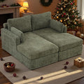 Arouseden Green Chaise Lounge Chair,63" Comfy Loveseat Sofa with Cylindrical Headrest for Neck Support,Chenille Chaise Lounge Indoor,Recliner Chair Oversized with Armrests and Throw Pillows