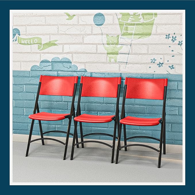 OEF Furnishings OEF600 Series High Back Folding Chairs, Blow-Molded Polyethylene Commercial-Grade Seating for Indoor and Outdoor Use, 500 lb Weight Capacity, 4-Pack (Red)