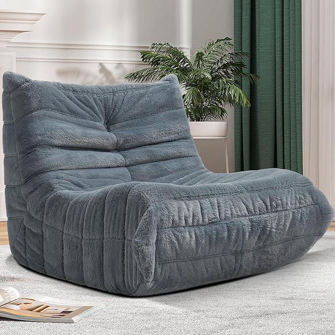 Bean Bag Chair Big Sofa Beanbag Chair for Adults Fireside Chair Bean Bag Lounger with Memory Foam Filled for Home,Apartment or Gaming Venue(Grey Plush)