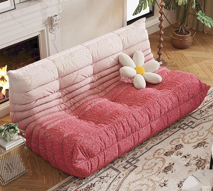 Bean Bag Chair, Fireside Chair, Large Bean Bag Chair for Adults, Bean Bag Chairs for Teens with High-Resilience Foam, Non-Slip Base Floor Lounge Sofa,Living Room (Gradient White-Pink, 3-Seater)