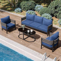 RTDTD Aluminum Patio Furniture Set,5 Pieces HDPE Rope Patio Conversation Sets with Modular Coffee Table,Metal Outdoor Sectional Furniture w/5.9" Thick Cushions for Porch,Deck,Backyard,Navy Blue