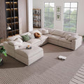 KIVENJAJA 130.3" W Oversized Cloud Couches for Living Room, 7 Seater Convertible Modular Sectional Sofa with Ottoman, Large U Shaped Corner Couch Furniture Set, Chenille Fabric, Modern, Beige