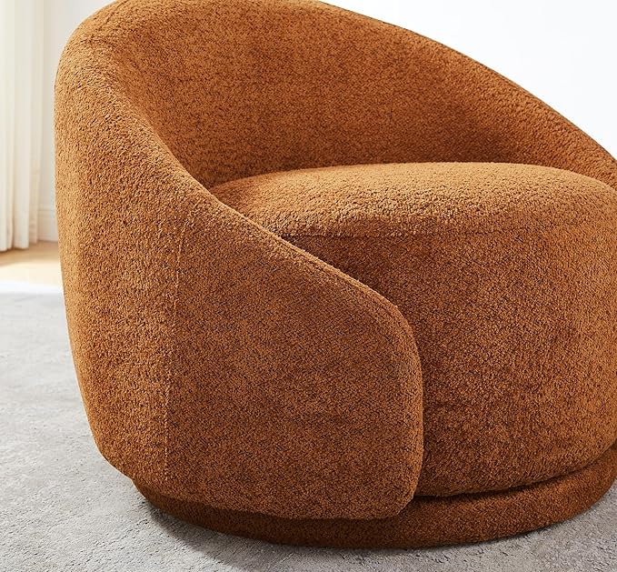 VANOMi Swivel Barrel Chair, Upholstered Modern Round Accent Arm Chairs, 360° Swivel Single Sofa Armchair for Living Room and Bedroom, Curry Boucle
