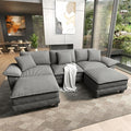 HERA'S HOUSE 124" Modular Sectional Sofa, Oversized U Shaped Couches for Living Room, Comfy Cloud Couch with Ottoman, 5-Seater Deep Seat Sofa with Throw Pillow, Corduroy Grey