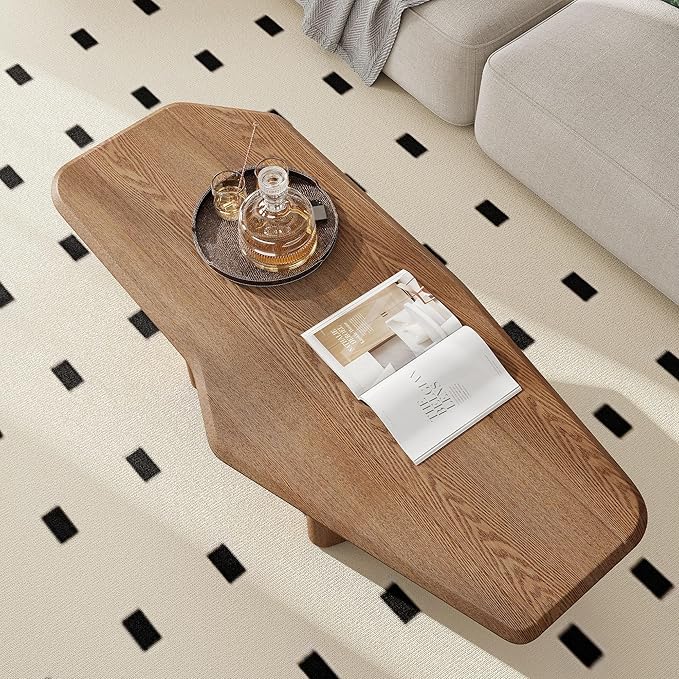 Modern Coffee Table, Small Coffee Tables for Living Room Wood Top Wooden Center Wooden Table Farmhouse Mid-Century Unique Easy Assembly for Living Room & Bedroom,Office, 47.2" W x13.8 H