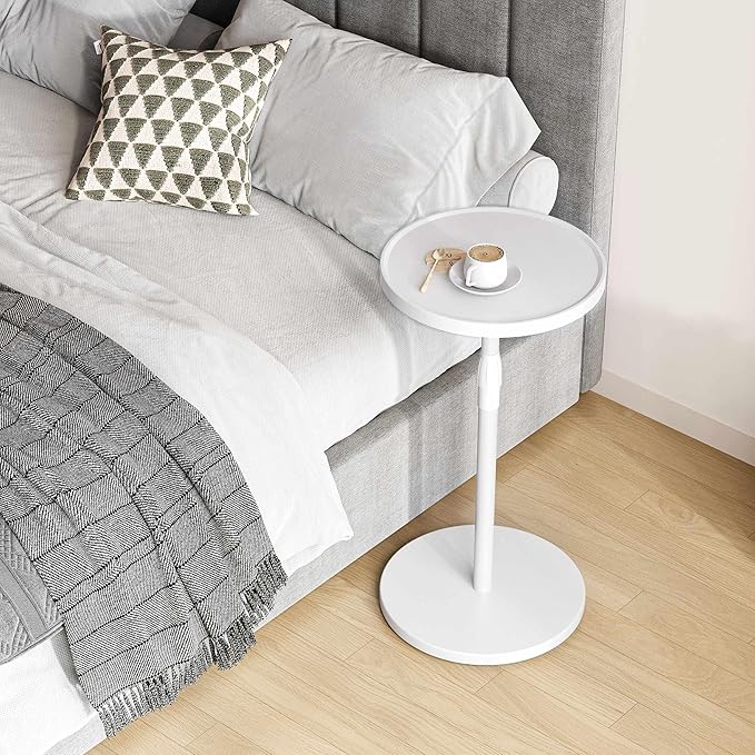 IRCPEN Adjustable End Table, Small Round Side Table, Drink Table for Small Spaces, Pedestal Nightstand for Living Room, Bedroom, Sofa Couch, White ET-010WW