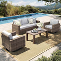HERA'S HOUSE Patio Furniture Conversation Set, Outdoor Swivel Glide Wicker Chairs with 4.92" Widened Armrest, 4 Pieces Deep Seating Yellow Rattan Sofa with 5.5" Gray Cushions for Deck Garden Yard