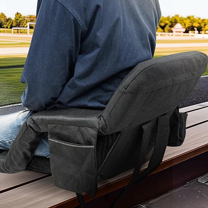 Hmlinktt Stadium Seats with Back Support, Bleacher Chairs with Back and Cushion, Wide Bleacher Seats with Thick Padded Cushion, Armrests, Side Pockets, Shoulder Straps for Sports Events