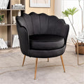 Container Furniture Direct Velvet Barrel Accent Chair with Scalloped Silhouette and Gold Metal Legs, Decorative Piece Suitable for Traditional, Modern, and Contemporary Spaces, Black