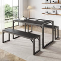 IMUsee 3PC 47.2" Dining Table Set for 4 with Benches, Heavy Duty Metal Frame, Small Space Saving Kitchen Dinette, Wood Board and Grey Legs