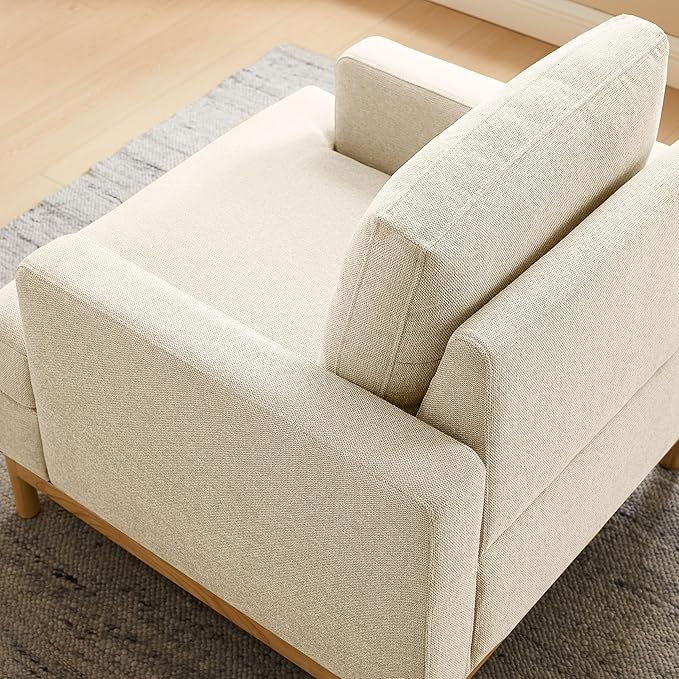 VANOMi Oversized Accent Chair for Living Room, Modern Upholstered Reading Armchair for Bedroom, Comfy Chair for Apartment, Single Sofa for Small Space with Rubberwood Base