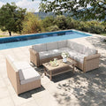HERA'S HOUSE Patio Furniture Set, All Weather 7 Seats Outdoor Sectional Wicker Sofa with 44" Coffee Table, 5.5" Thick Waterproof Cushion 8 Piece Modular Conversation Set for Garden Deck Backyard