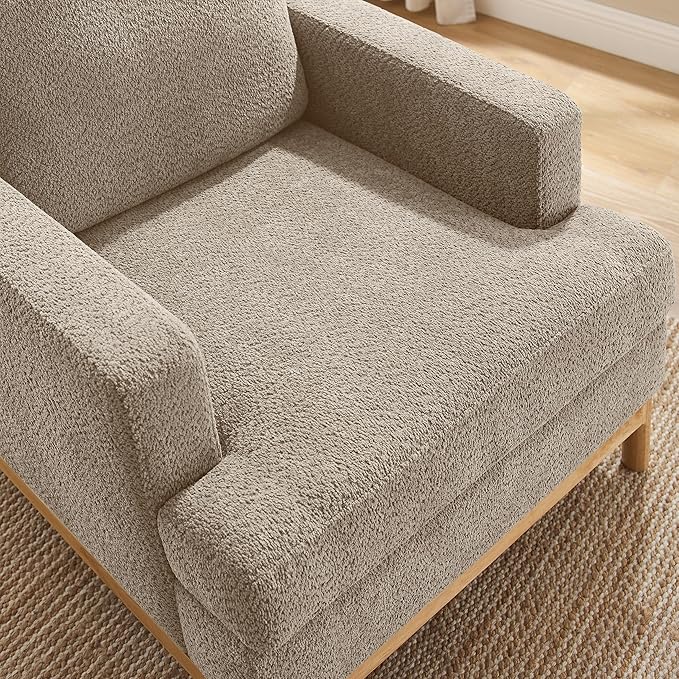 VANOMi Oversized Accent Chair, Mid Century Modern Upholstered Armchair for Living Room, Comfy Chair for Bedroom Reading Chair, Single Sofa for Small Space with Rubberwood Base