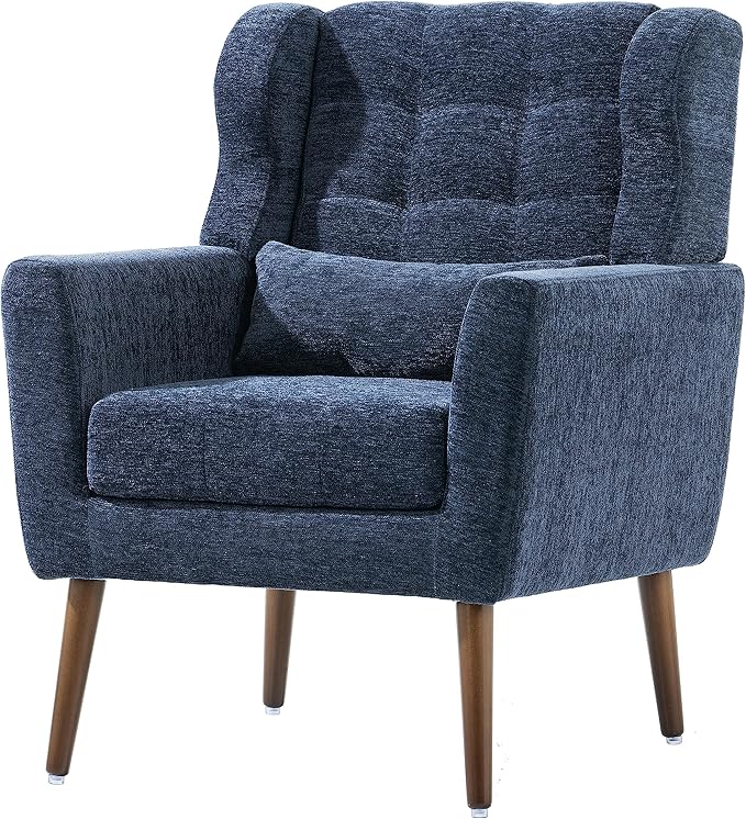 CHSICFOR Modern Accent Chair, Upholstered Arm Chair with Waist Pillow, Single Sofa Chair for Living Room Bedroom Small Spaces (Blue)
