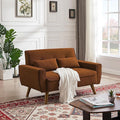 48" Loveseat Sofa, 2 Seater Love Seat Mid Century Modern Small Couches for Living Room Bedroom Apartment, 2 Throw Pillows and Plastic Legs, Orange