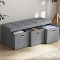 Ornavo Home Storage Ottoman with 3 Drawers, 40 Inches Long Foldable Tufted Linen Large Bench Ottoman with Storage, Foot Rest Stool Seat, for Living Room, Bedroom, Entryway, Gray