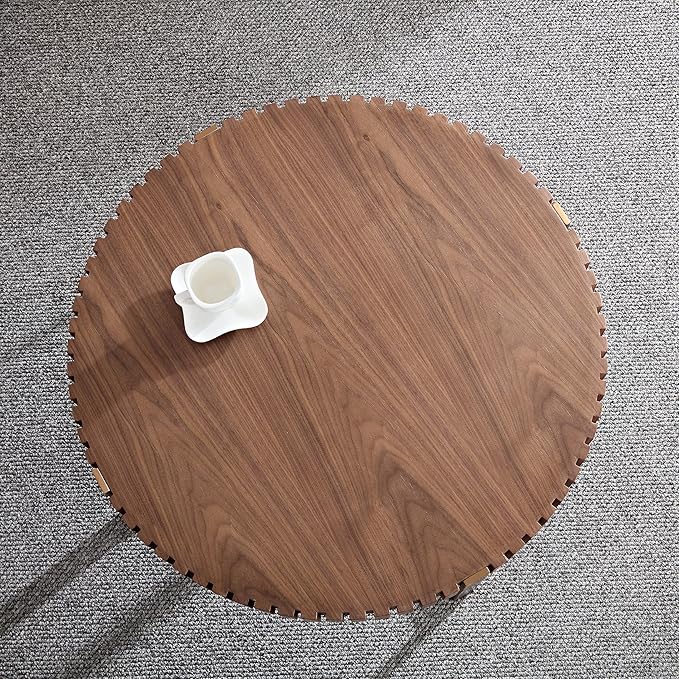 31.49'' Walnut Round Coffee Table for Apartment, Modern Living Room Coffee Table with Sturdy Pedestal Base (Walnut, 31.5)