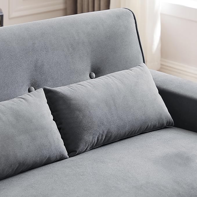 48" Loveseat Sofa, 2 Seater Love Seat Mid Century Modern Small Couches for Living Room Bedroom Apartment, 2 Throw Pillows and Plastic Legs, Light Grey
