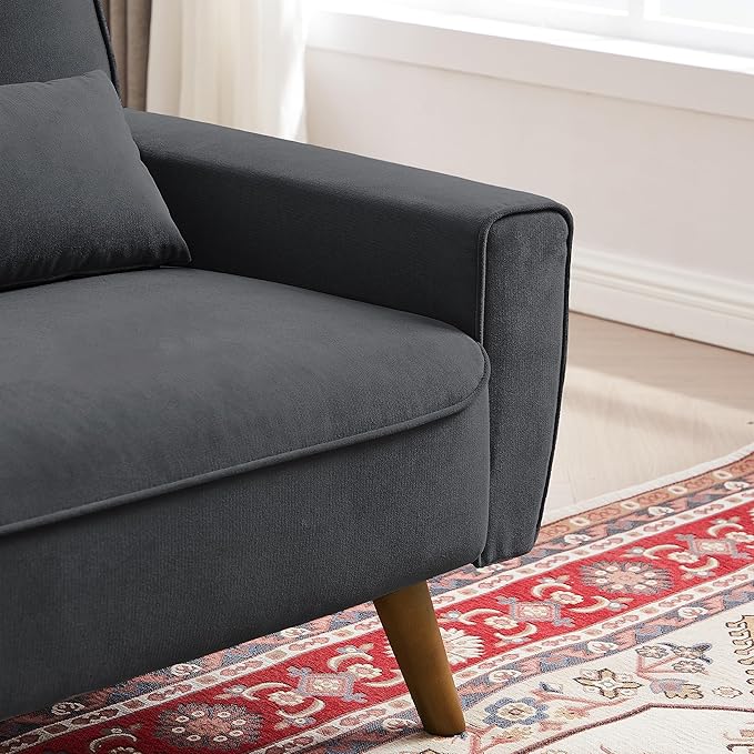 48" Loveseat Sofa, 2 Seater Love Seat Mid Century Modern Small Couches for Living Room Bedroom Apartment, 2 Throw Pillows and Plastic Legs, Dark Grey