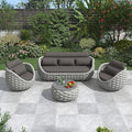 Erotr Rope Patio Furniture Set: 4 Pieces Aluminum Outdoor Couch Set Cushioned - Assembled Conversation Sofa Set Modern - Metal Porch Seating for 5 Person - All Weather for Deck Garden Poolside Hotel