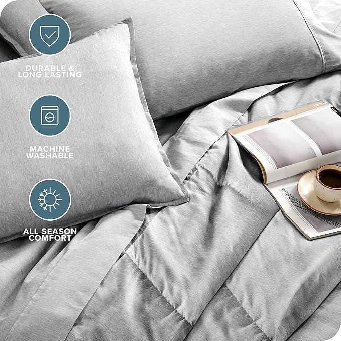 Bare Home Bed-in-A-Bag 7 Piece Comforter & Sheet Set - California King - Goose Down Alternative - Ultra-Soft 1800 Premium Bedding Set - Cationic (Cal King, Heathered Pewter)
