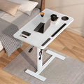 Overbed Bedside Table with Wheels Adjustable Height, Mobile Hospital Bed Table with USB Port, Rolling Standing Laptop Bed Table for Study, Office, Home, White