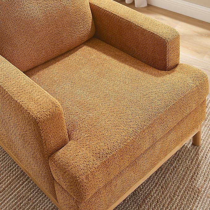 VANOMi Oversized Accent Chair, Mid Century Modern Upholstered Armchair for Living Room, Comfy Chair for Bedroom Reading Chair, Single Sofa for Small Space with Rubberwood Base