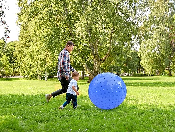 penepico Large Sensory Massage Ball for Kids, 33.5" 85CM 3.1lbs Macaron Blue Bouncy Exercise Balls for Toddlers, Big Inflatable Toys with Tactile Spikes, Outdoor Giant Yoga Balls, Large Beach Ball