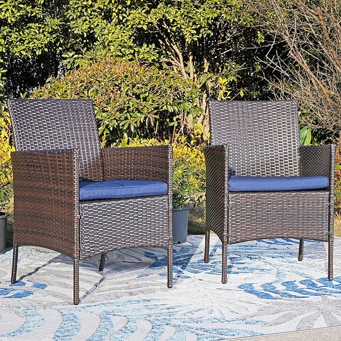 Sophia & William Wicker Patio Chairs Set of 4, 4 Pcs All-Weather Rattan Outdoor Dining Chairs with Seat Cushions