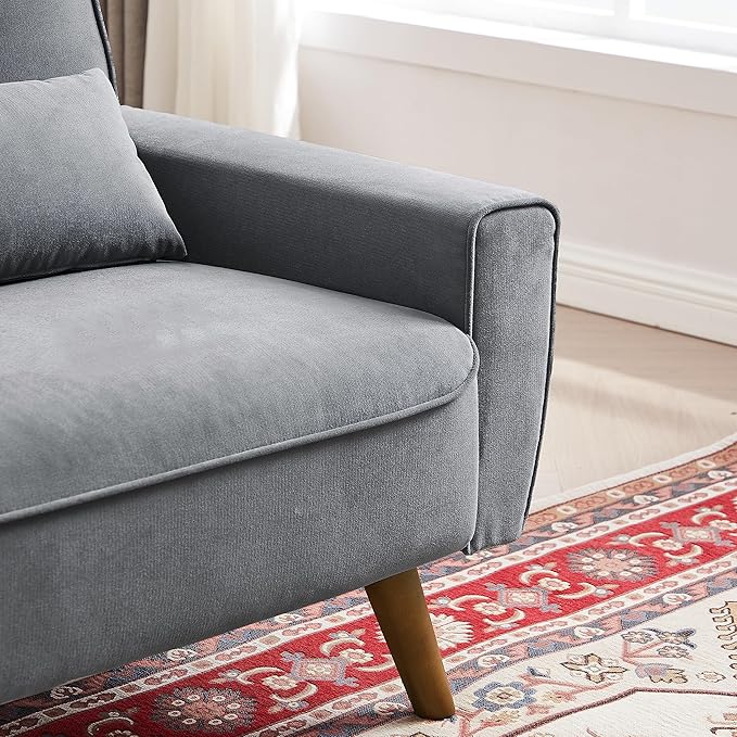 48" Loveseat Sofa, 2 Seater Love Seat Mid Century Modern Small Couches for Living Room Bedroom Apartment, 2 Throw Pillows and Plastic Legs, Light Grey