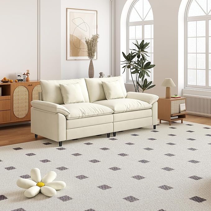 Aoowow Modular Sectional Sofa Modern Convertible Loveseat Couch,85 Inch Deep 2-Seater Sofas Comfy Chenille Cloud Sofas and Couches for Living Room Apartment(Beige)