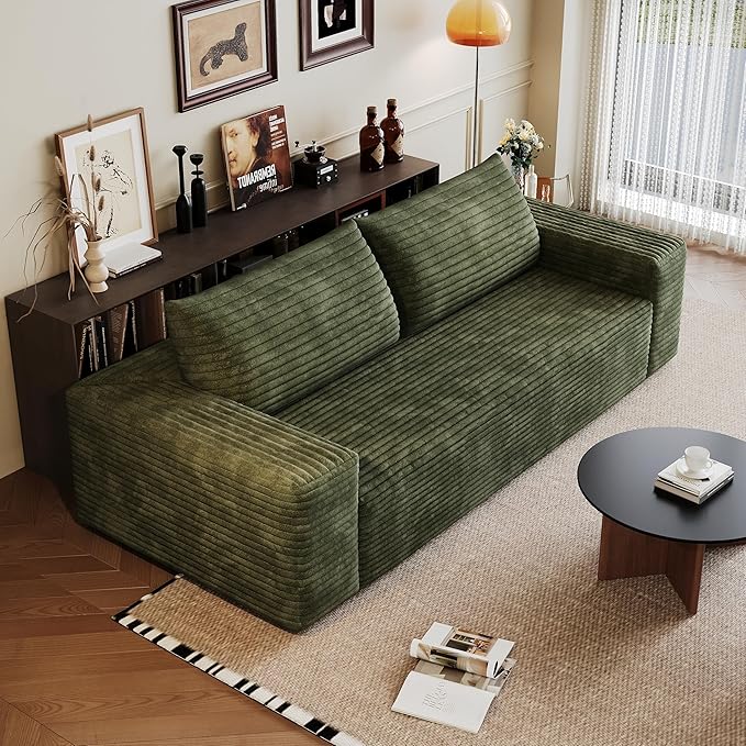 71" Loveseat Sofa in a Box,Plush Corduroy Fabric Deep Seat Couch,No Assembly Required,Space-Saving Design,Comfy Seater Sofa for Living Room, Apartment, Bedroom & Office,Modern,Green