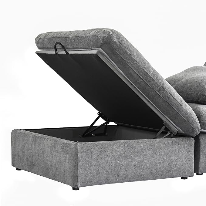 L-Shaped Cloud Sectional Couch, Light Grey Modular Sectional Sofa, Modern Comfy Cloud Sofa with Storage Ottoman, Covers Removable, Convertible Sleeper Couch for Living Room Apartment (Linen Fabric)