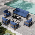 RTDTD Aluminum Patio Furniture Set,7 Pieces HDPE Rope Patio Conversation Sets with Modular Coffee Table,Metal Outdoor Sectional Furniture w/5.9" Thick Cushions for Porch,Deck,Backyard,Navy Blue