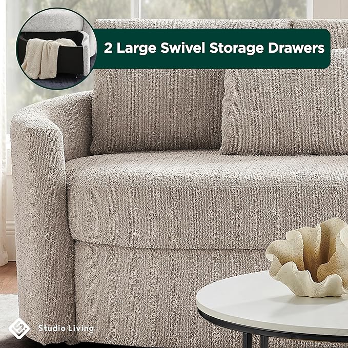 Studio Living® Beckett 92" Storage Sofa, Modern Farmhouse, Pocket Coil Comfort, Easy Assembly, Chenille Fabric, Taupe
